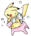 Pikachu taking a bath I think.